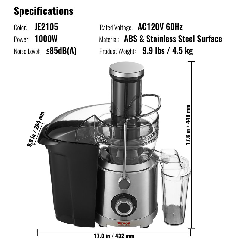 VEVOR 1000W 2 Speed Centrifugal Juice Extractor Juicer Machine Wayfair
